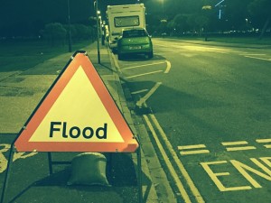 A Flood Warning Sign in Southsea Hampshire from Summer 2015